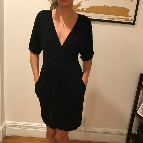 Velvet Torch Dresses & Skirts - Little Black Plunge Bell Sleeve Dress Size S/M